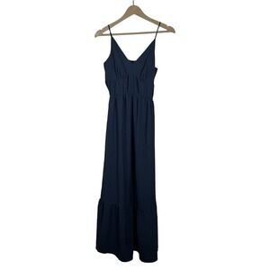 Who What Wear Tiered Ruffle Solid Maxi Dress Black Minimalist Chic Size XS
